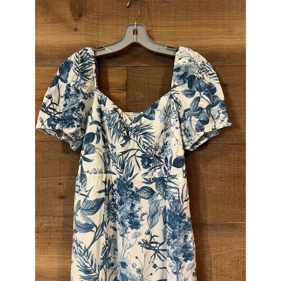 ZOE & CLAIRE Floral Puff Sleeve Front Slit Midi Dress size L - Picture 4 of 10